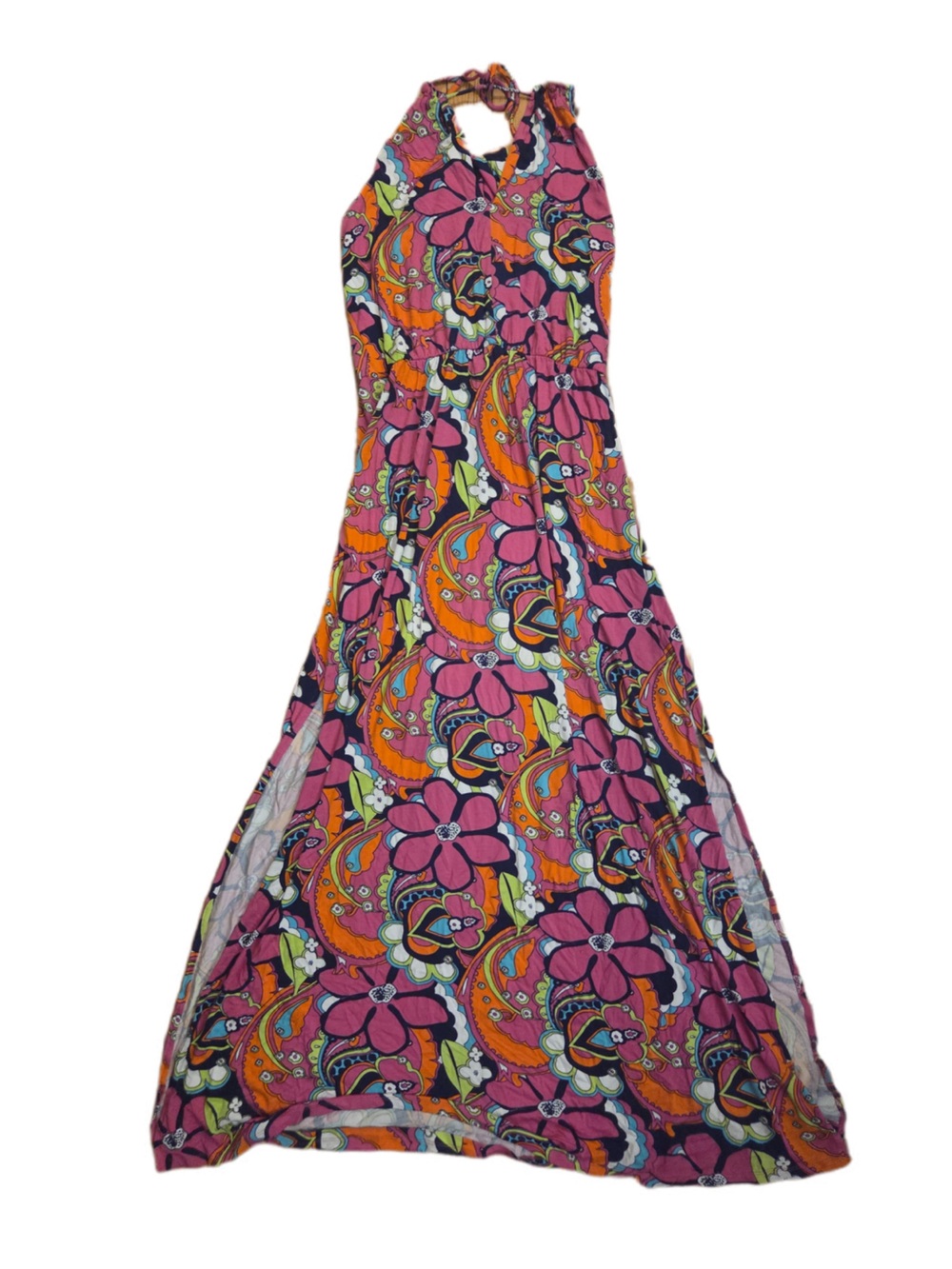 Macbeth Collection by Margaret Joseph Coral Pink Floral Halter Maxi Dress